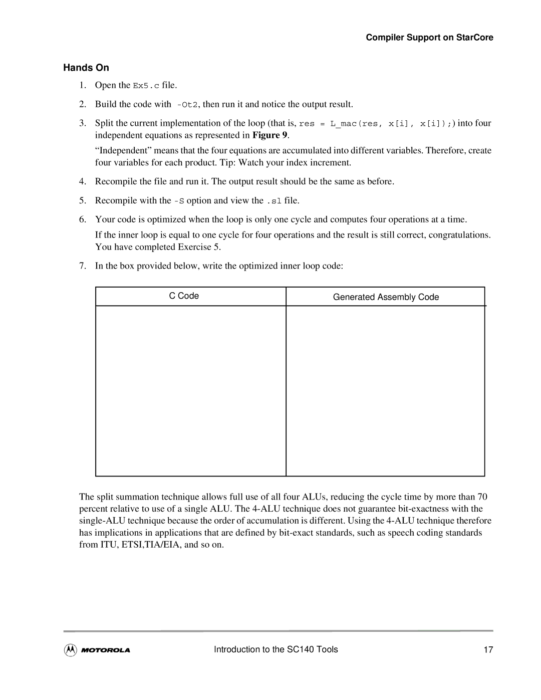 Motorola SC140 user manual Code Generated Assembly Code 