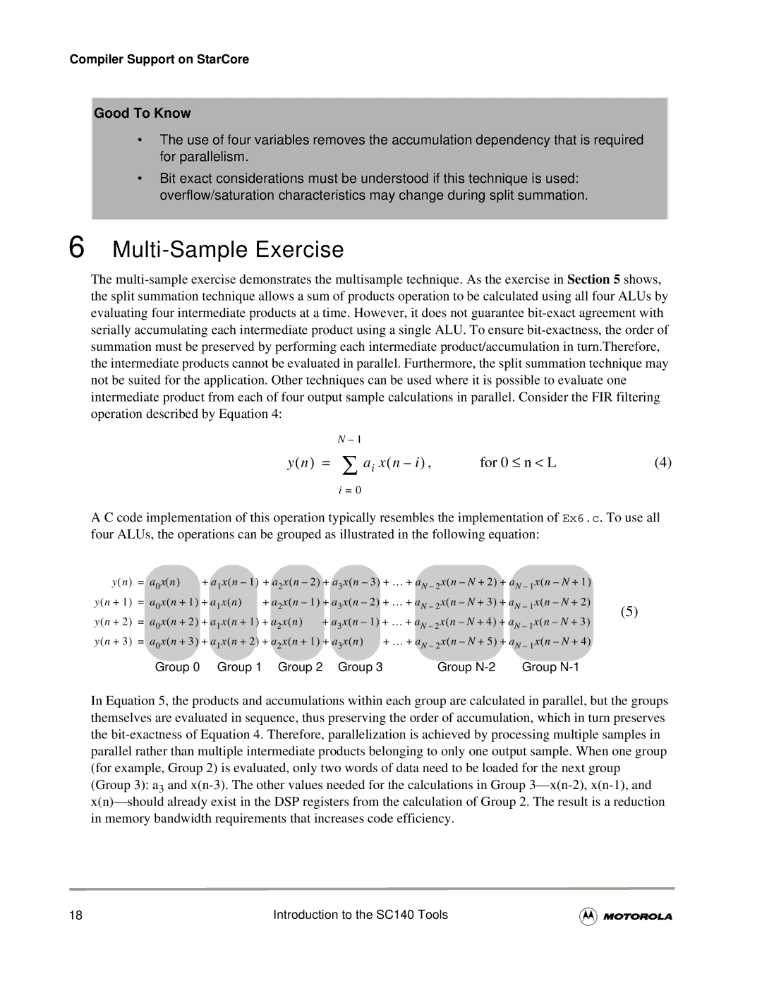 Motorola SC140 user manual Multi-Sample Exercise, = ∑ a i x n For 0 ≤ n L 