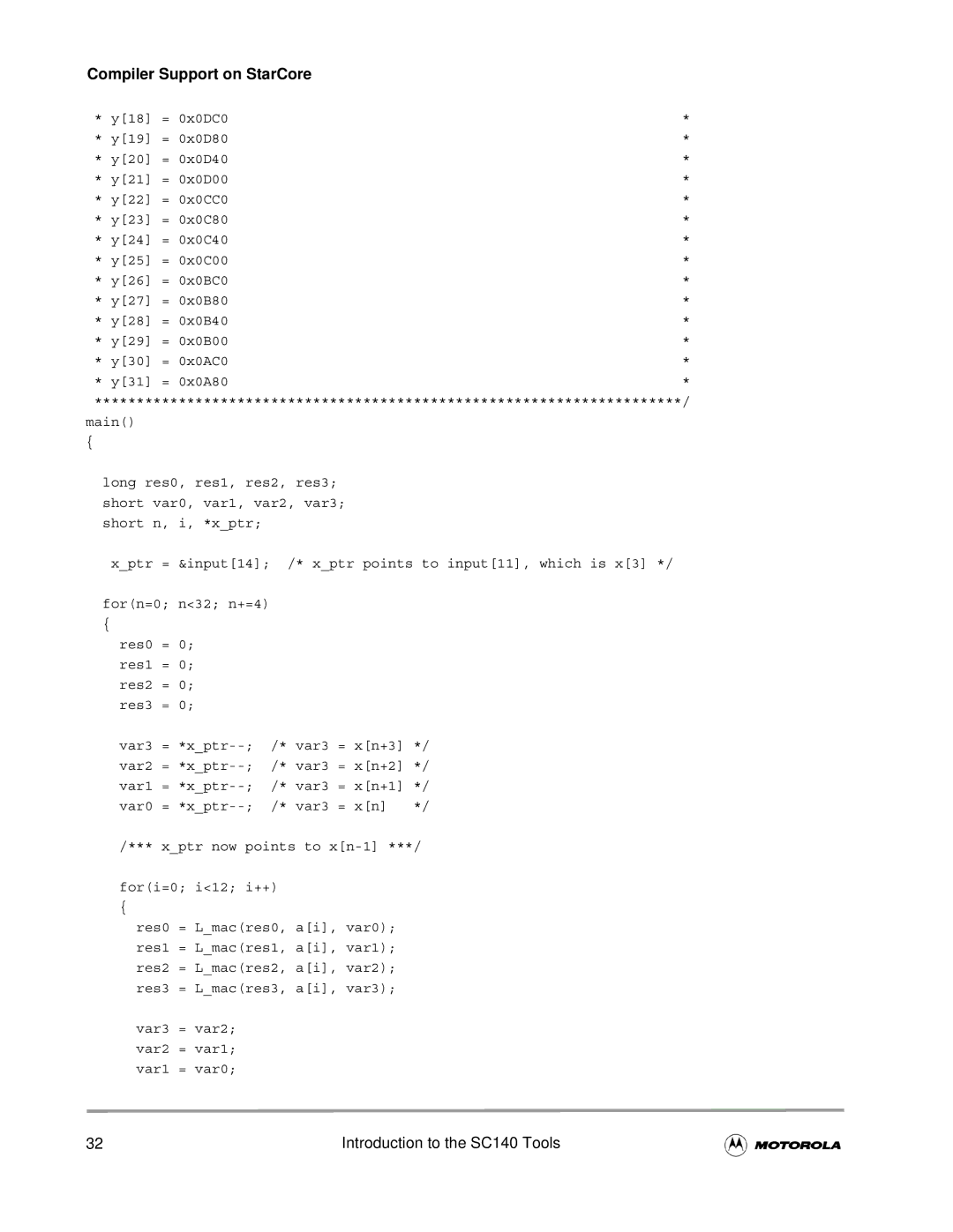 Motorola SC140 user manual Compiler Support on StarCore 