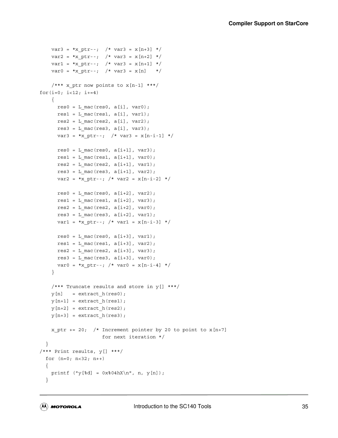 Motorola SC140 user manual Compiler Support on StarCore 