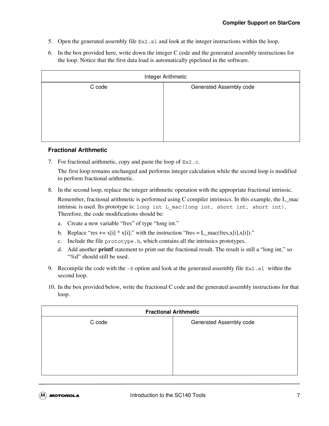 Motorola SC140 user manual Fractional Arithmetic 