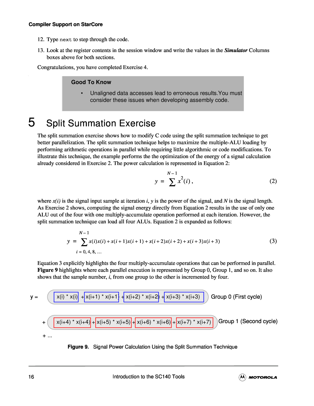 Motorola SC140 user manual Split Summation Exercise, y = ∑ x 2, Good To Know 