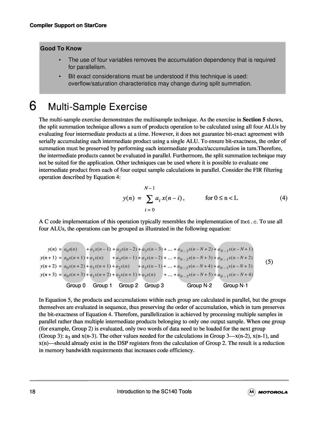 Motorola SC140 user manual Multi-Sample Exercise, y n = ∑ a i x n, for 0 ≤ n L, Good To Know 