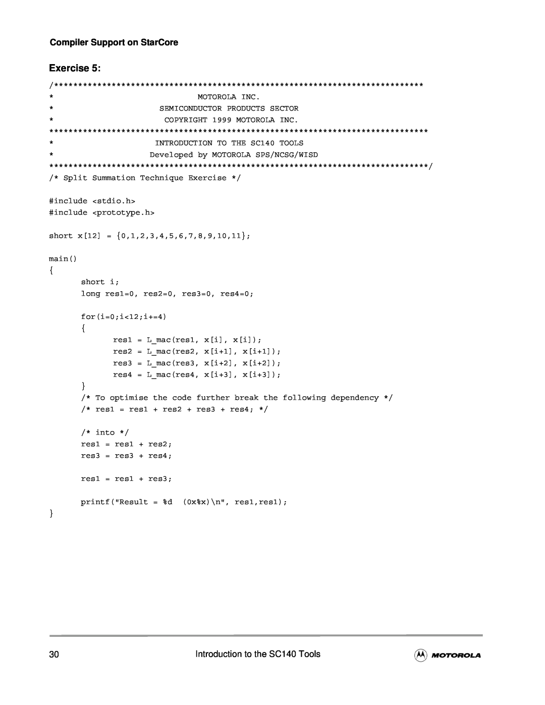 Motorola user manual Compiler Support on StarCore, Introduction to the SC140 Tools 