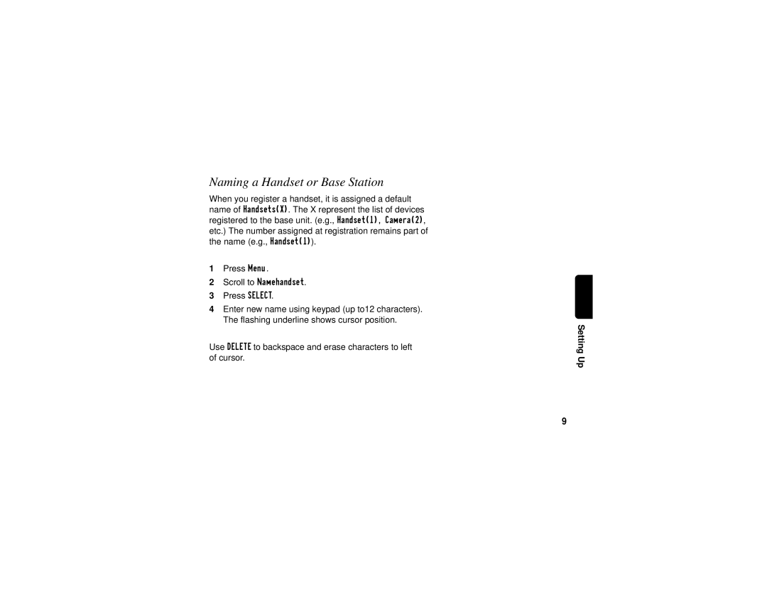 Motorola SD4501 manual Naming a Handset or Base Station 