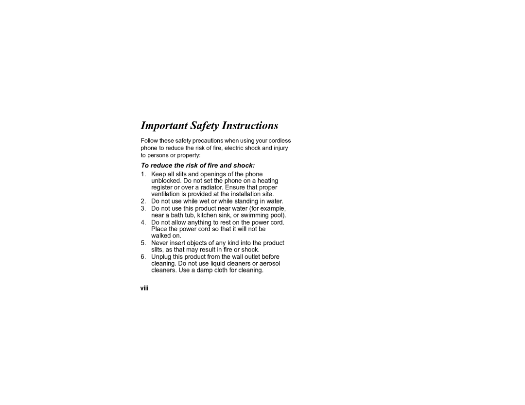 Motorola SD4502 manual Important Safety Instructions, To reduce the risk of fire and shock, Viii 