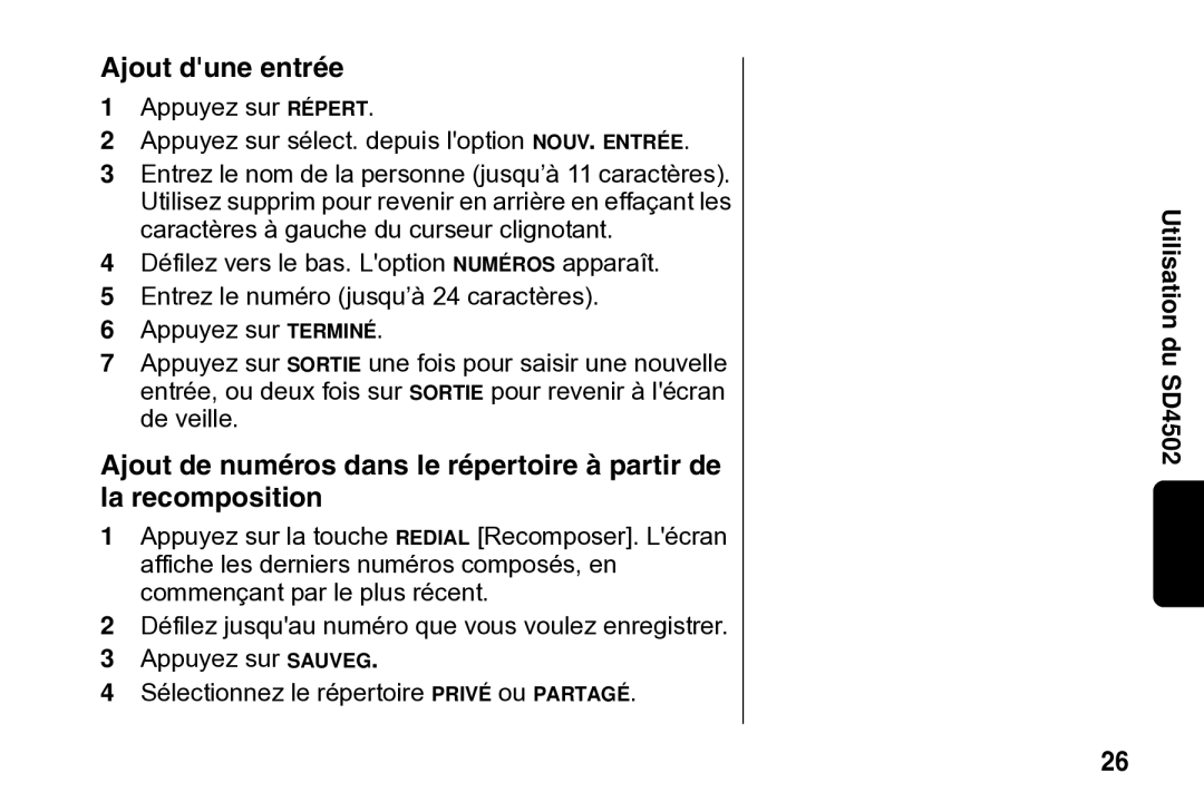 Motorola SD4502 manual Ajout dune entrée 