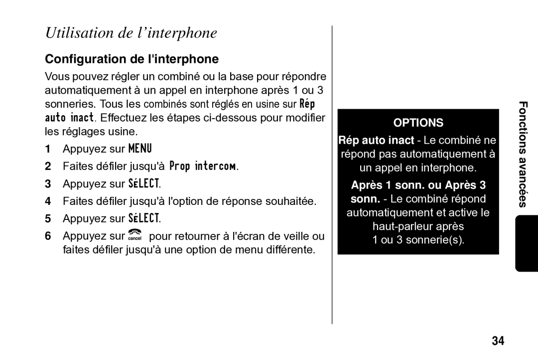 Motorola SD4502 manual Utilisation de l’interphone, Configuration de linterphone 