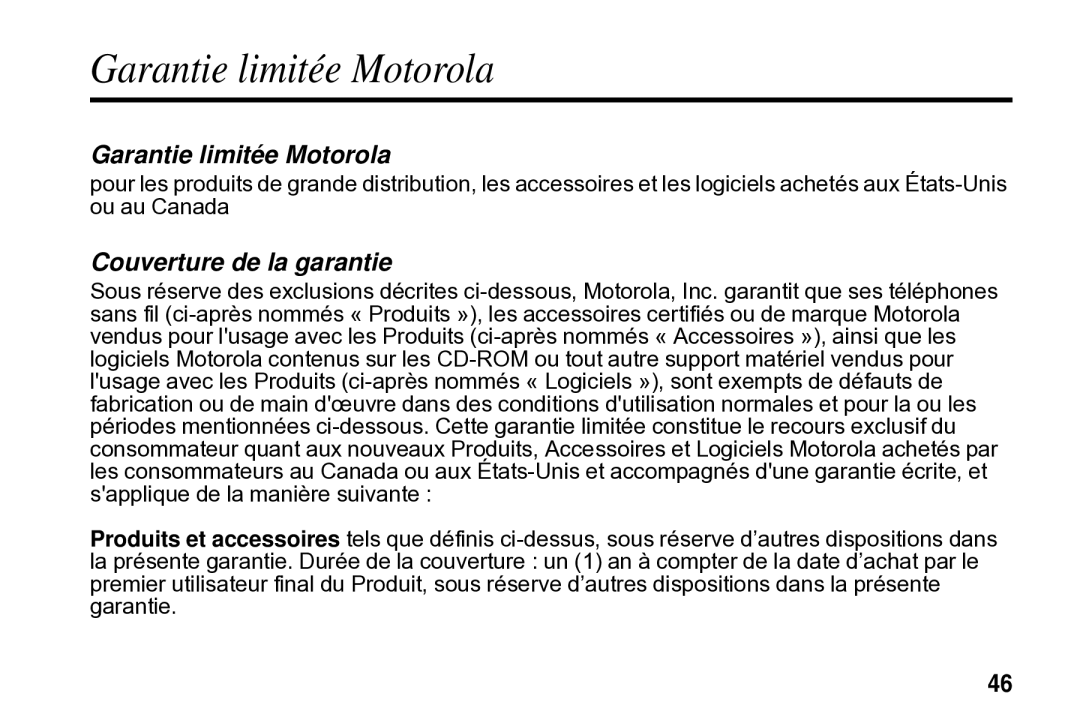 Motorola SD4502 manual Garantie limitée Motorola, Couverture de la garantie 