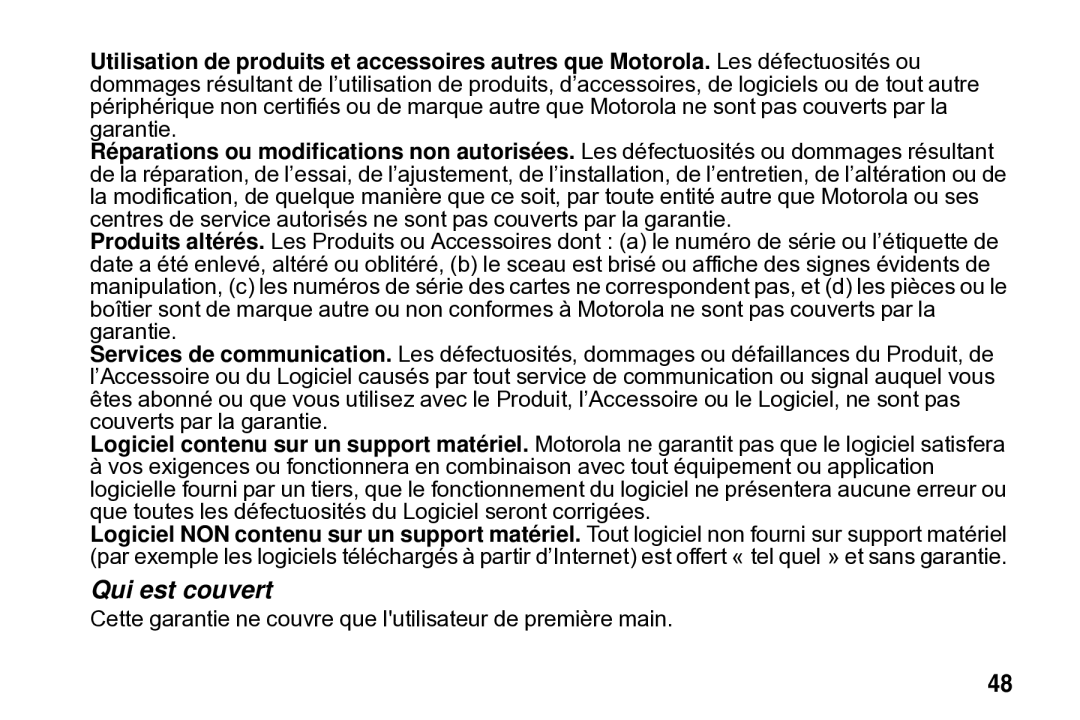 Motorola SD4502 manual Qui est couvert 