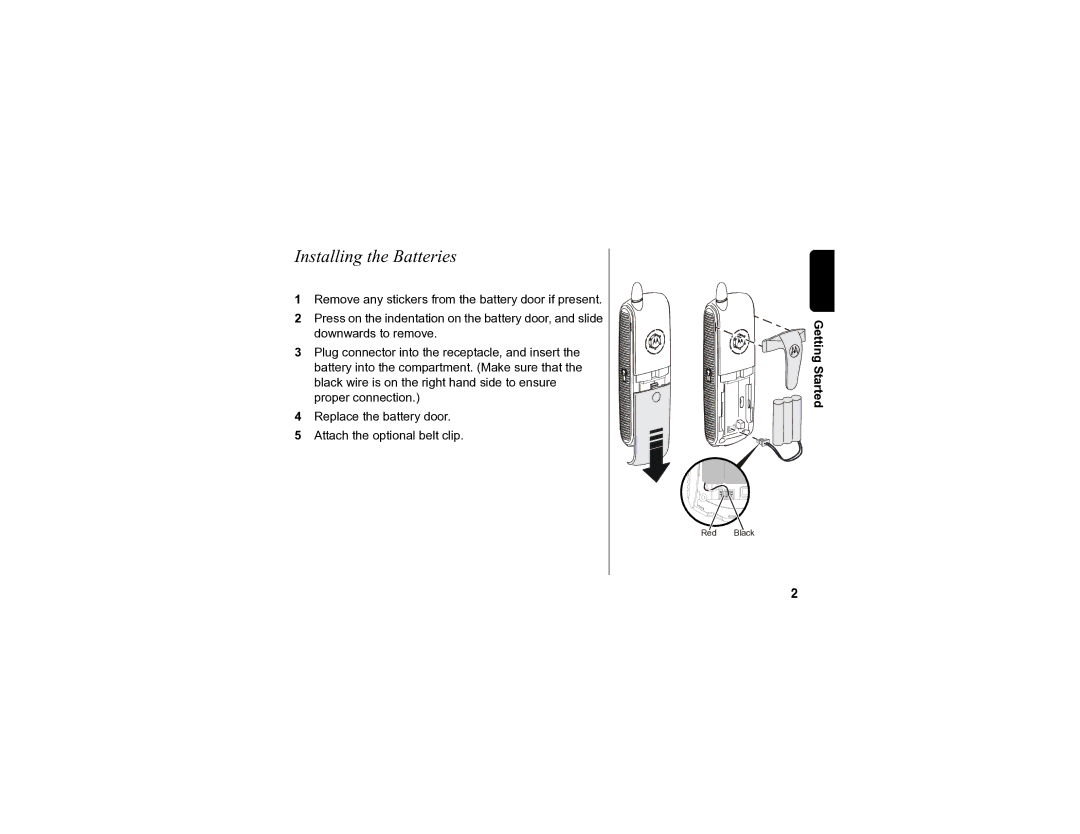 Motorola SD4502 manual Installing the Batteries, Getting Started 