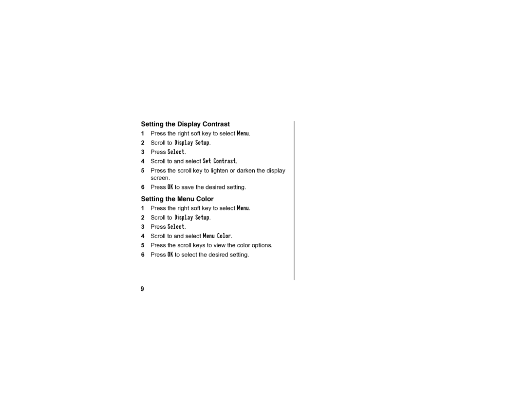 Motorola SD4502 manual Setting the Display Contrast, Setting the Menu Color 