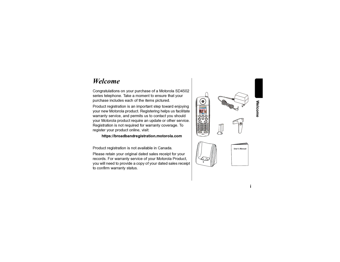 Motorola SD4502 manual Welcome, Https//broadbandregistration.motorola.com 