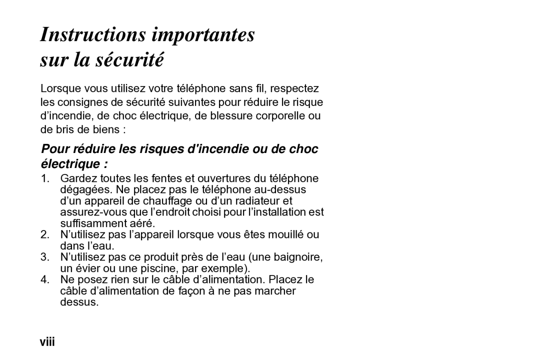 Motorola SD4502 Instructions importantes sur la sécurité, Pour réduire les risques dincendie ou de choc électrique, Viii 