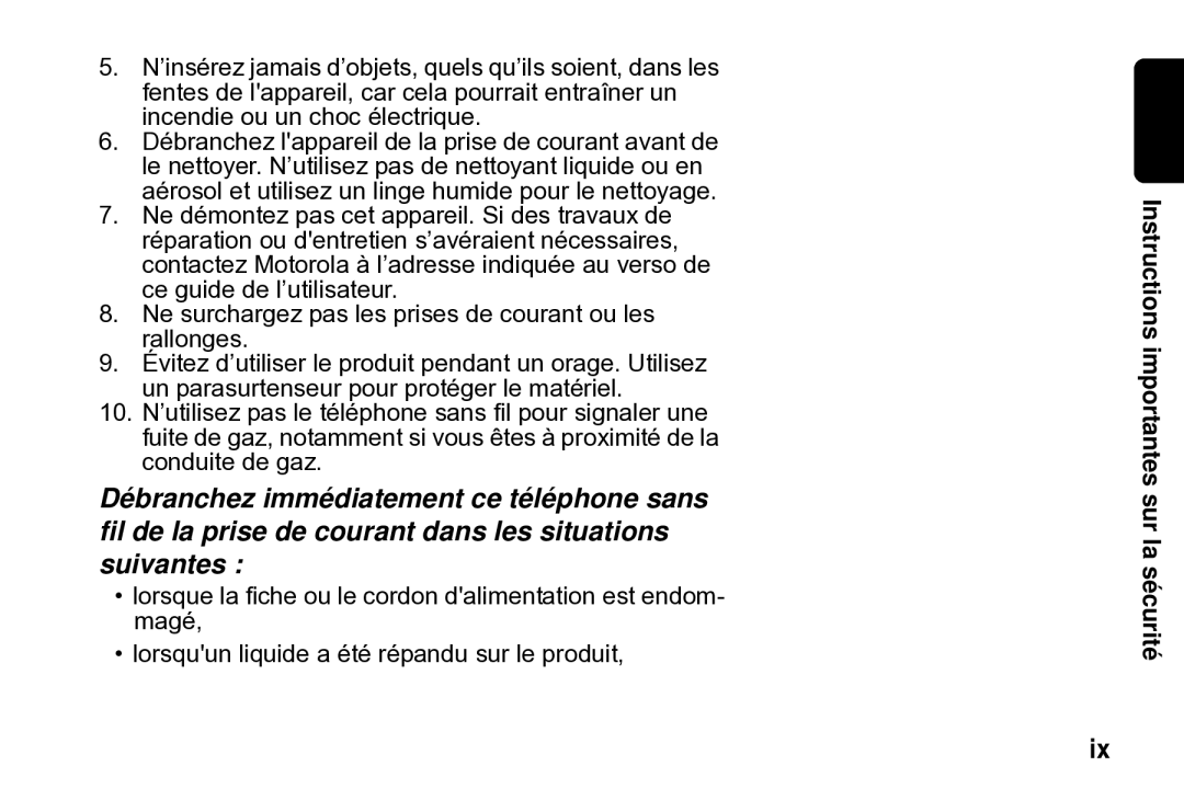 Motorola SD4502 manual Instructions importantes sur la sécurité 