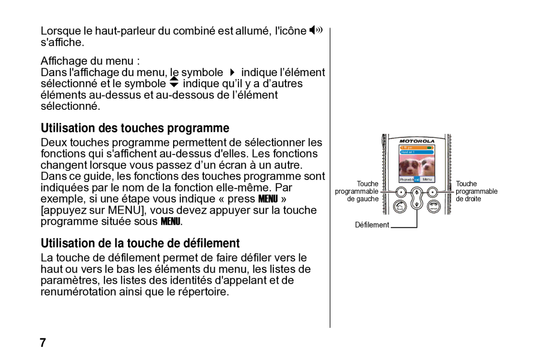 Motorola SD4502 manual Utilisation des touches programme, Utilisation de la touche de défilement 