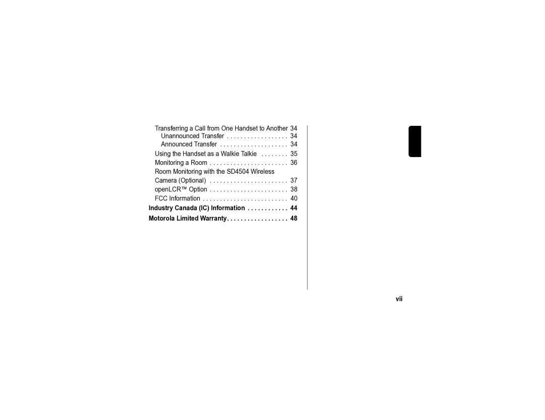 Motorola SD4502 manual Industry Canada IC Information Motorola Limited Warranty Vii 