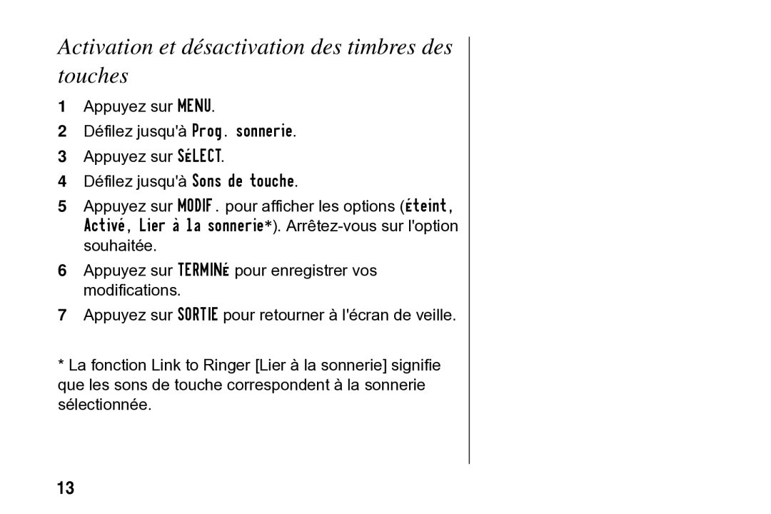 Motorola SD4502 manual Activation et désactivation des timbres des touches 