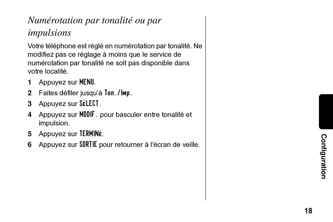 Motorola SD4502 manual Numérotation par tonalité ou par impulsions 