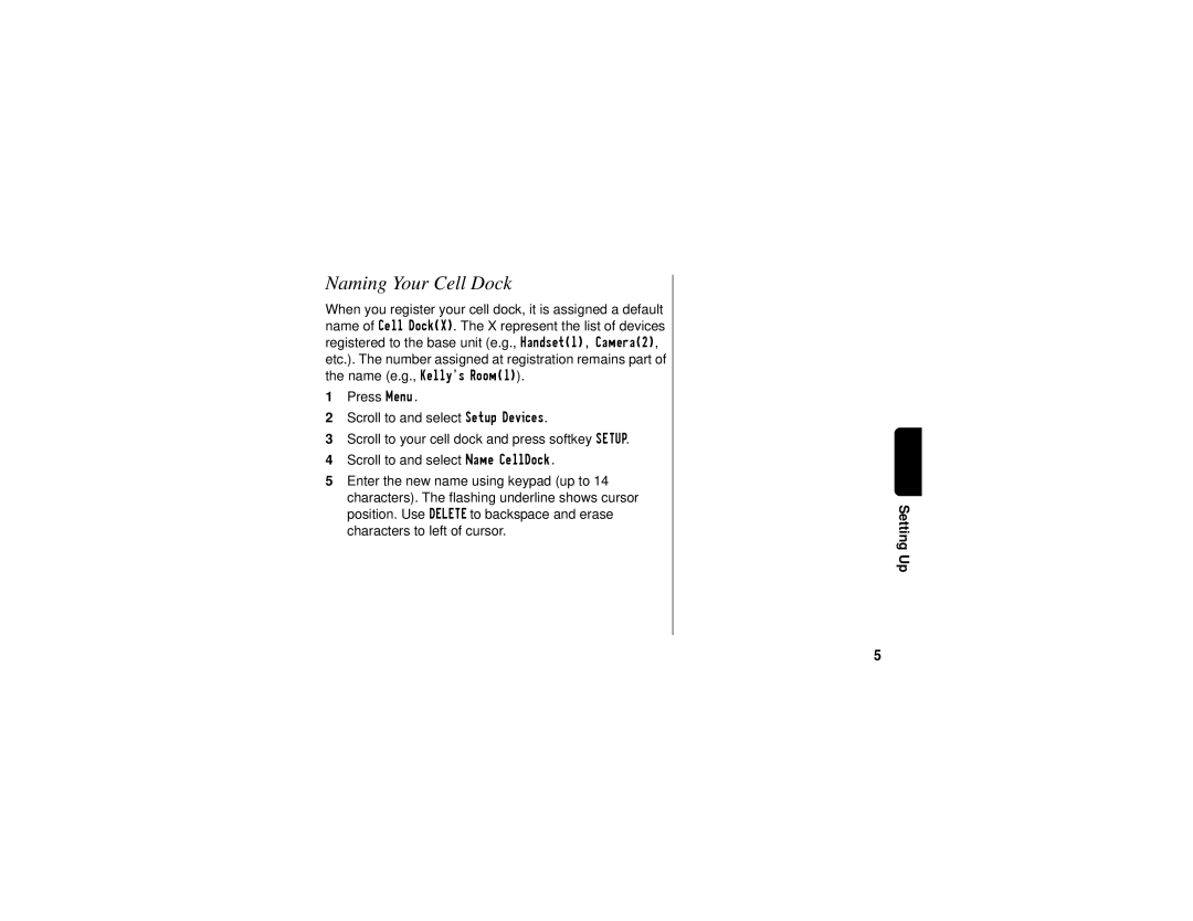 Motorola SD4505 manual Naming Your Cell Dock 