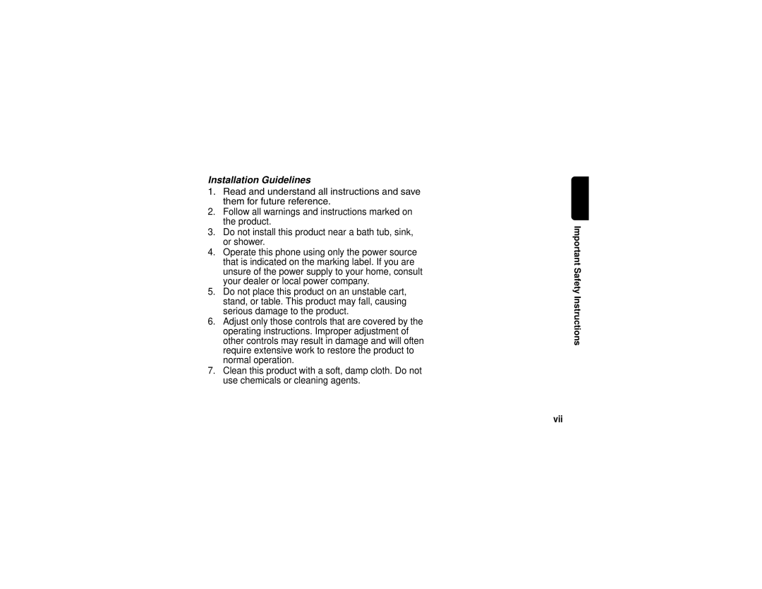 Motorola SD4505 manual Installation Guidelines, Important Safety Instructions Vii 