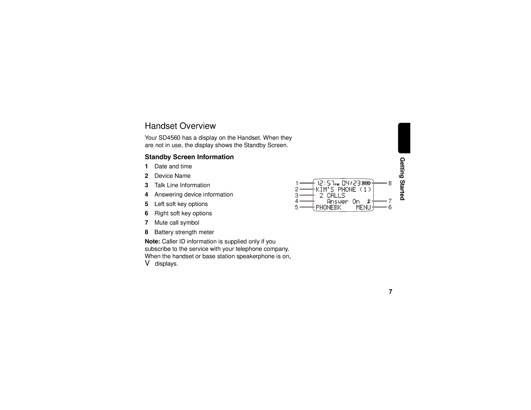 Motorola sd4560 manual Handset Overview, Standby Screen Information 