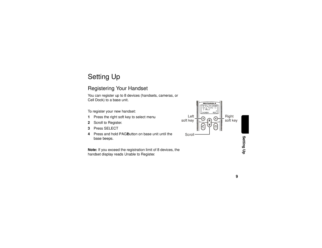 Motorola sd4560 manual Setting Up, Registering Your Handset 