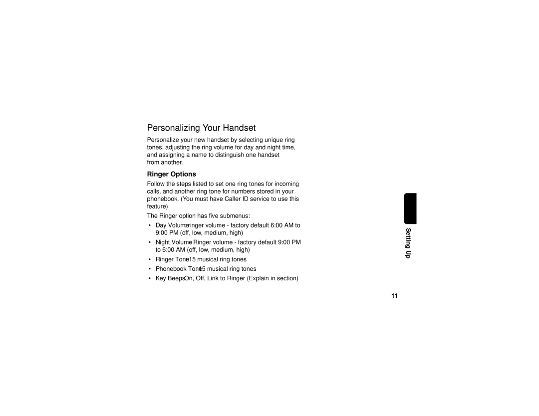 Motorola sd4560 manual Personalizing Your Handset, Ringer Options 