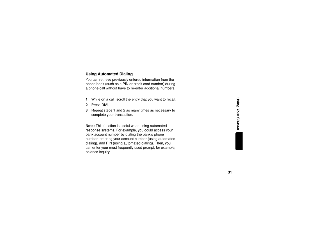 Motorola sd4560 manual Using Automated Dialing 