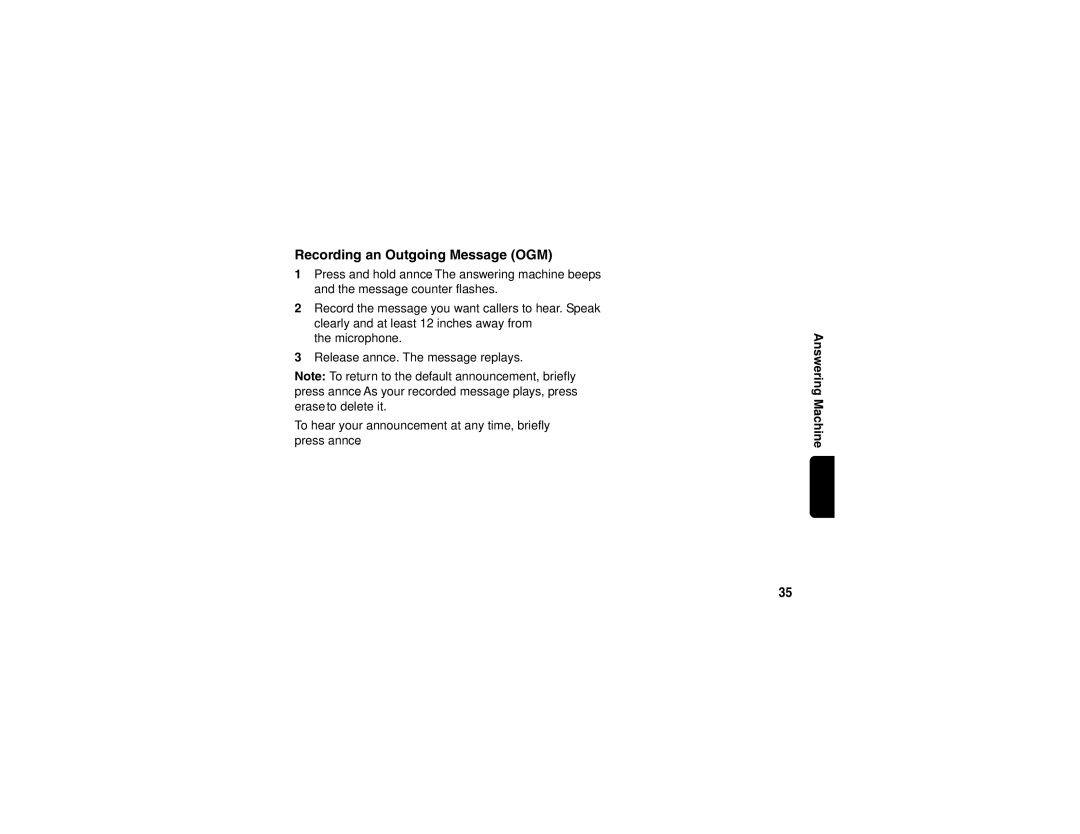 Motorola sd4560 manual Recording an Outgoing Message OGM 