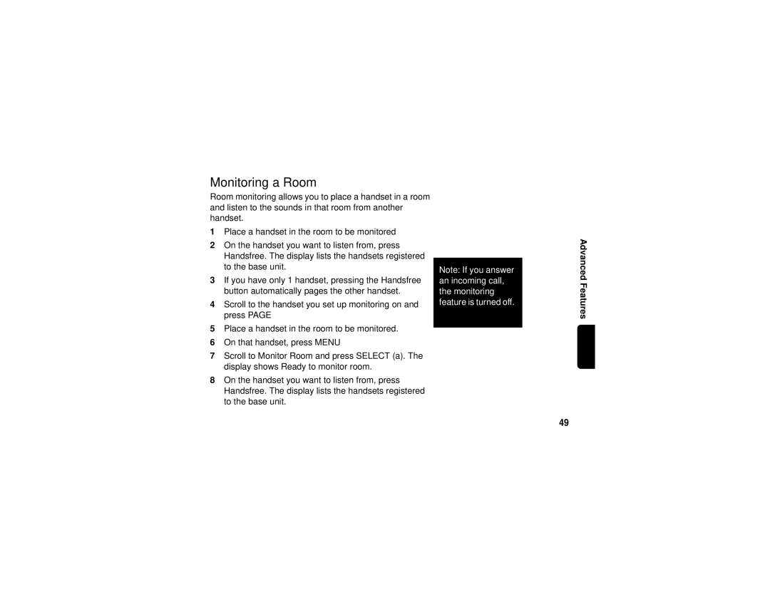 Motorola sd4560 manual Monitoring a Room 