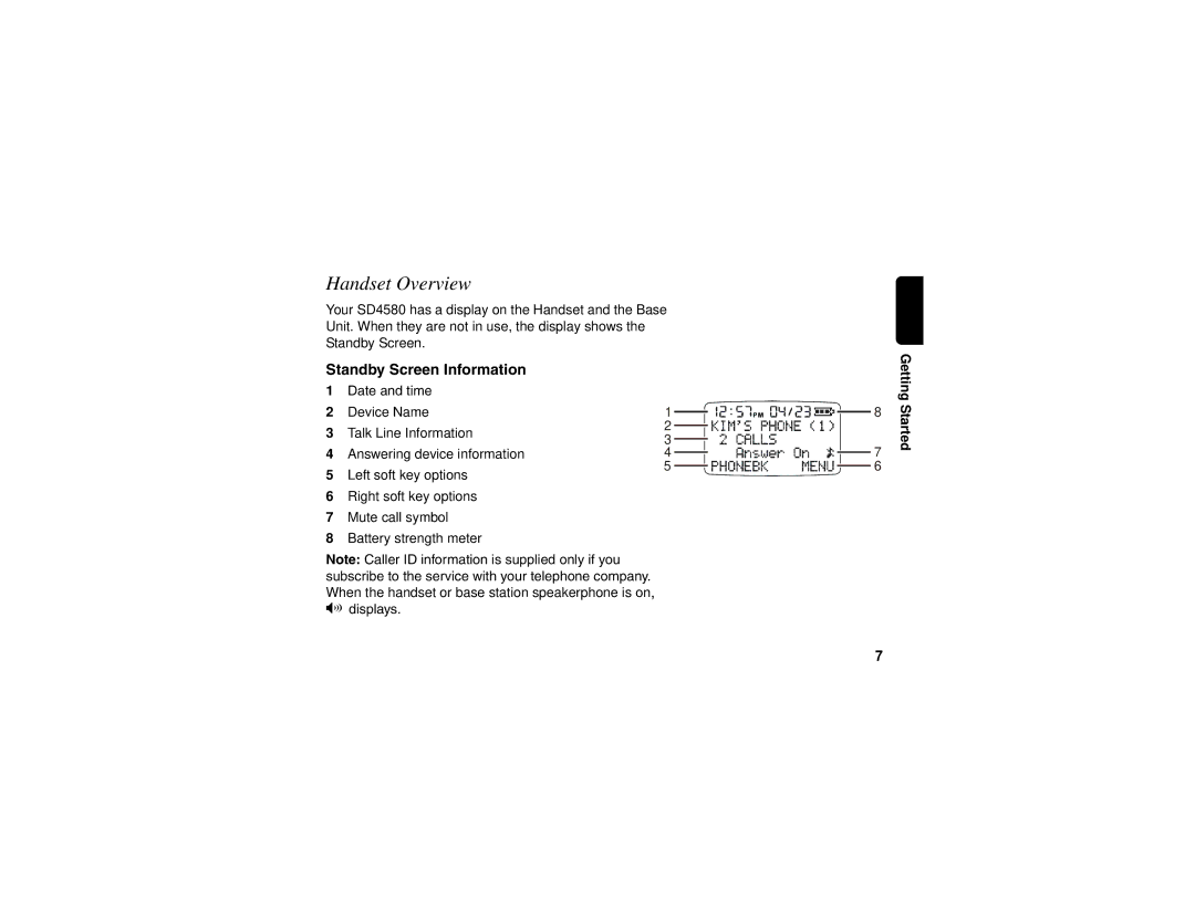 Motorola SD4580 manual Handset Overview, Standby Screen Information 