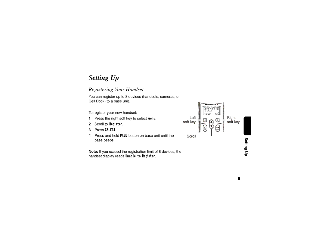 Motorola SD4580 manual Setting Up, Registering Your Handset 