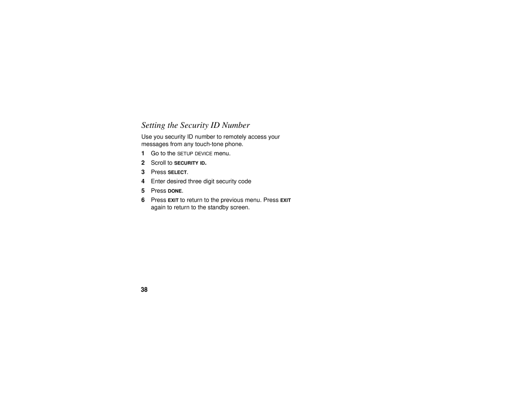 Motorola SD4580 manual Setting the Security ID Number 