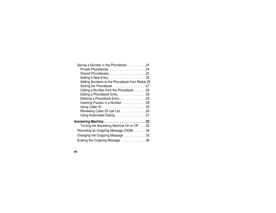 Motorola SD4580 manual Answering Machine, Vii 