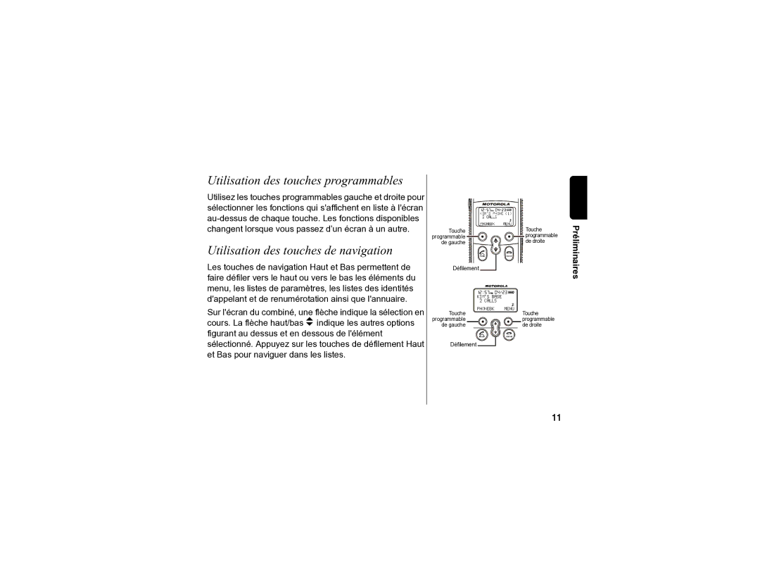 Motorola SD4590 manual Utilisation des touches programmables, Utilisation des touches de navigation 