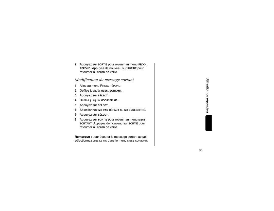 Motorola SD4590 manual Modification du message sortant 