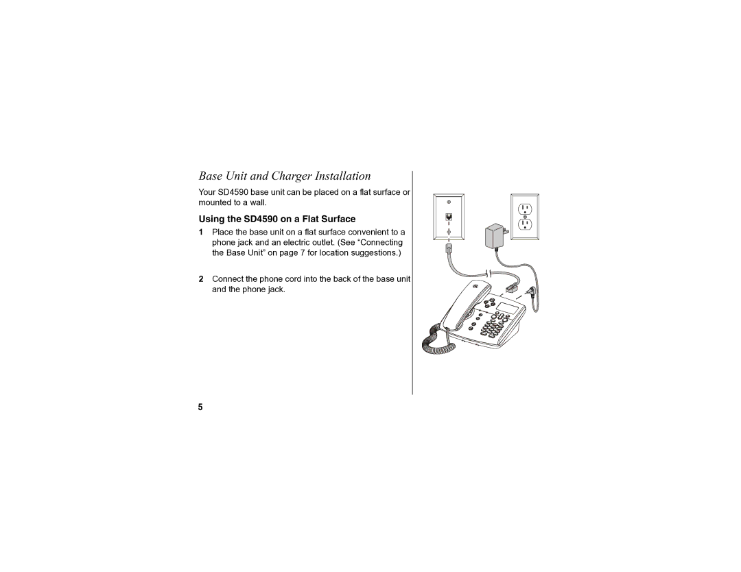 Motorola manual Base Unit and Charger Installation, Using the SD4590 on a Flat Surface 