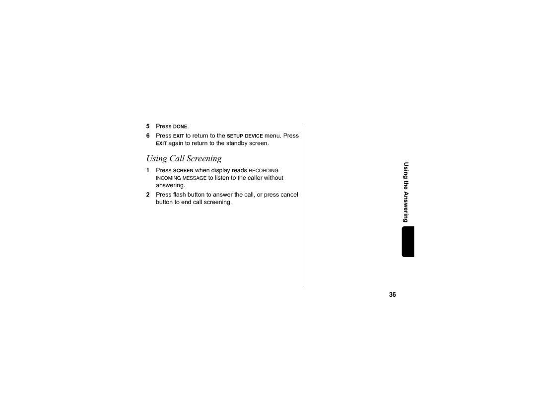 Motorola SD4590 manual Using Call Screening 