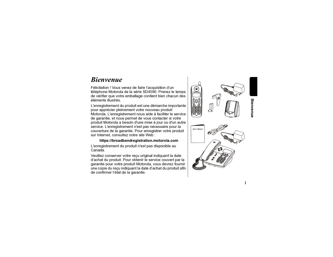 Motorola SD4590 manual Bienvenue 