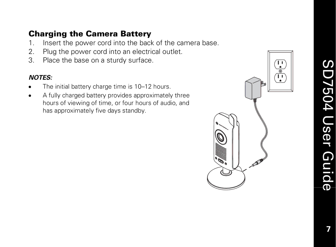 Motorola SD7550 manual Charging the Camera Battery 