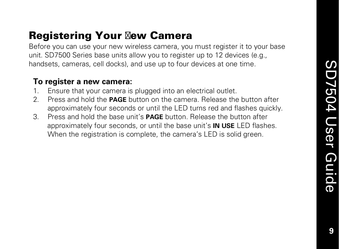 Motorola SD7550 manual Registering Your New Camera, To register a new camera 