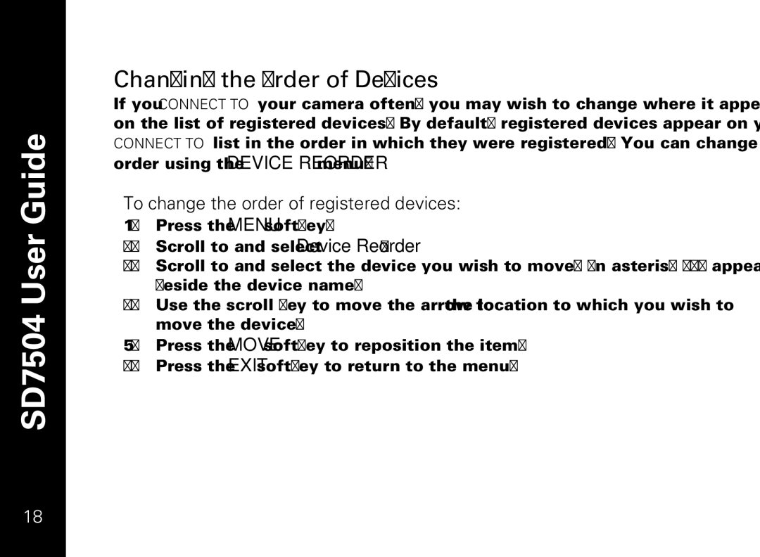 Motorola SD7550 manual Changing the Order of Devices, To change the order of registered devices 