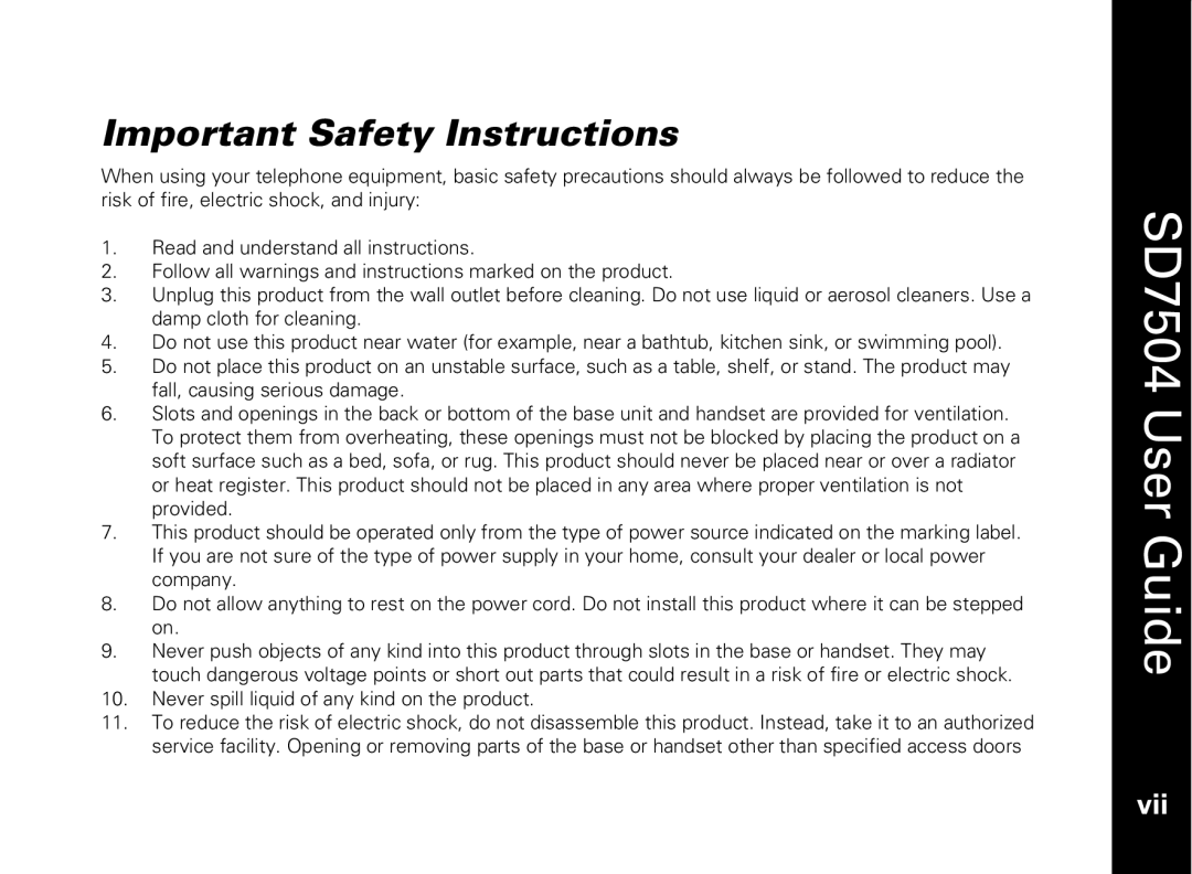 Motorola SD7550 manual Important Safety Instructions 