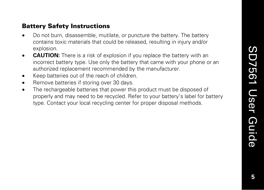 Motorola SD7561 manual Battery Safety Instructions 