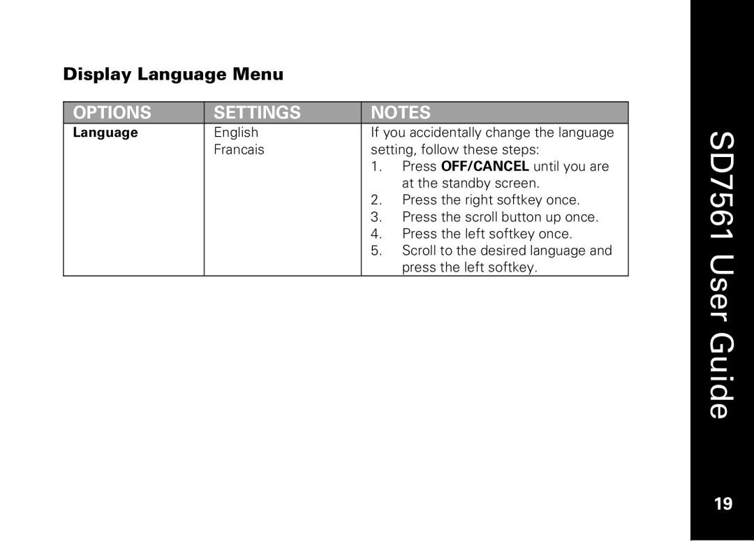 Motorola SD7561 manual Display Language Menu 