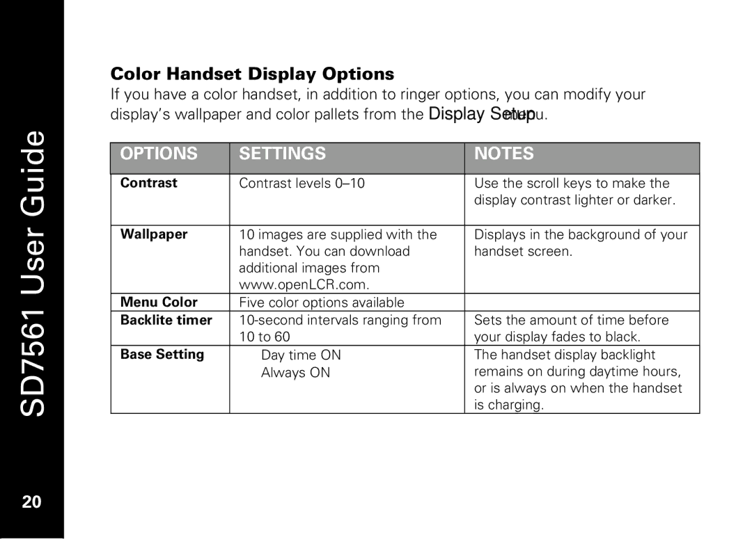 Motorola SD7561 manual Color Handset Display Options 