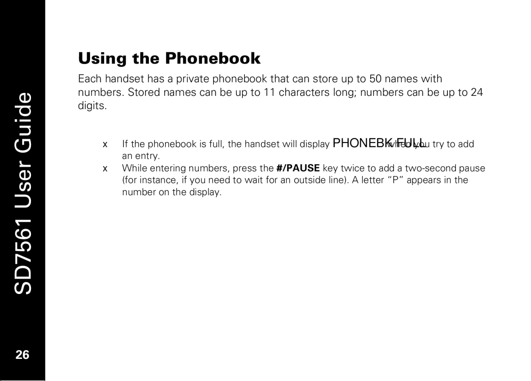 Motorola SD7561 manual Using the Phonebook 