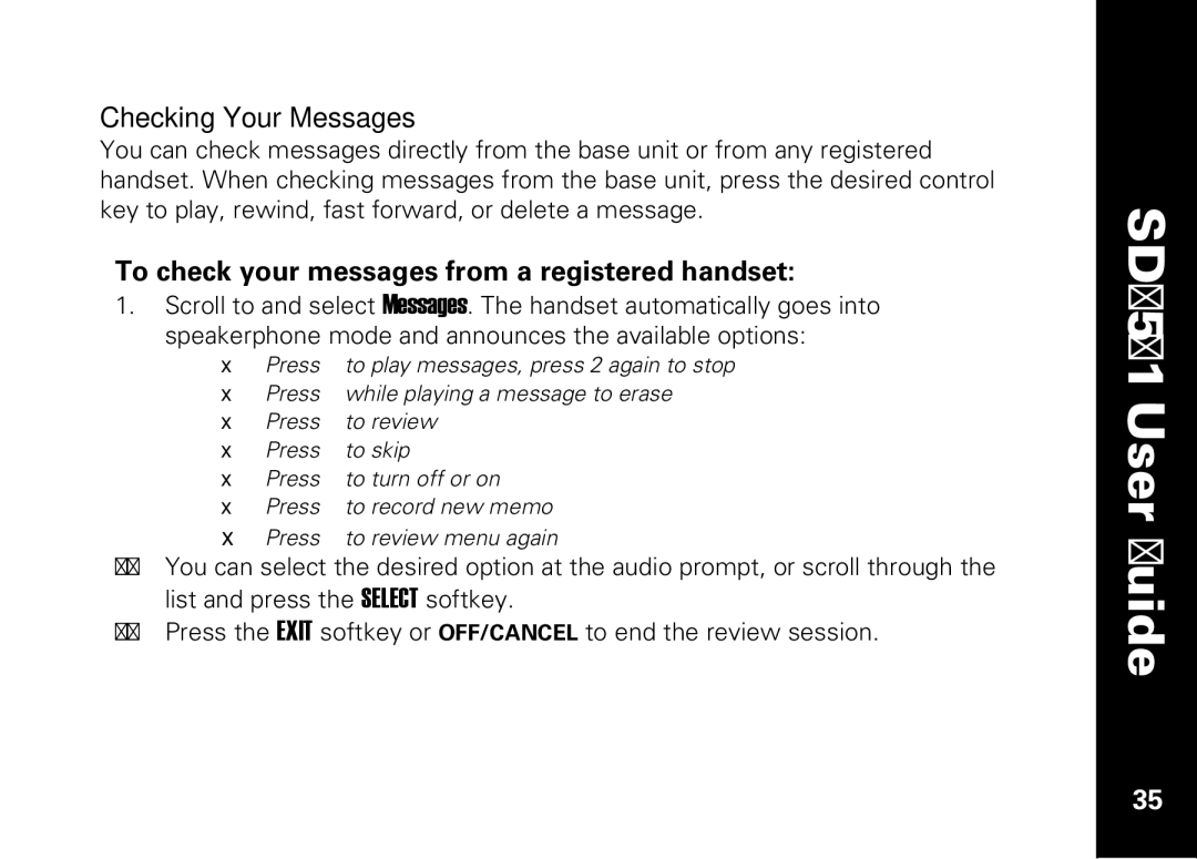 Motorola SD7561 manual Checking Your Messages, To check your messages from a registered handset 