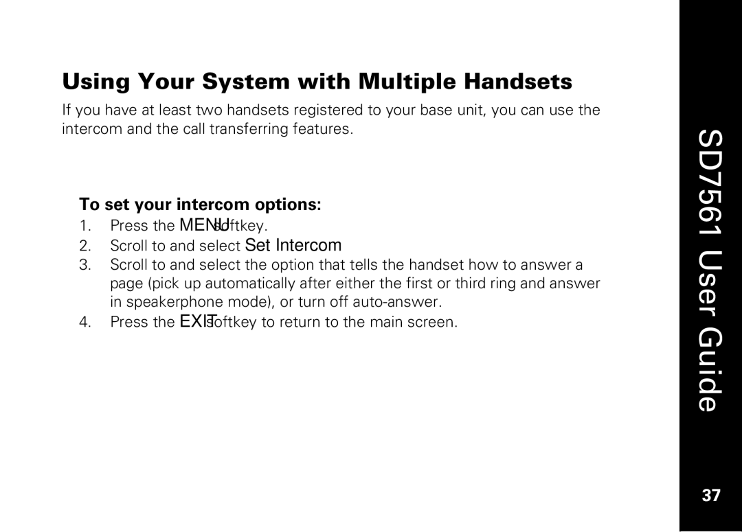 Motorola SD7561 manual Using Your System with Multiple Handsets, Setting Intercom Options To set your intercom options 